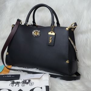 NWT COACH MASON BLACK OXBLOOD LEATHER SATCHEL BAG